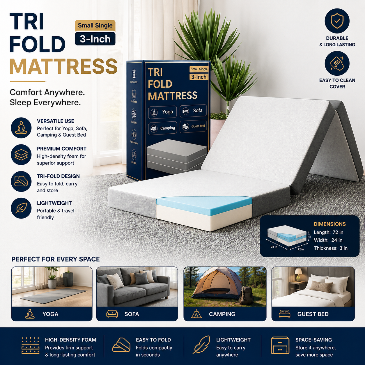 Essential Foam Tri-Fold Mattress