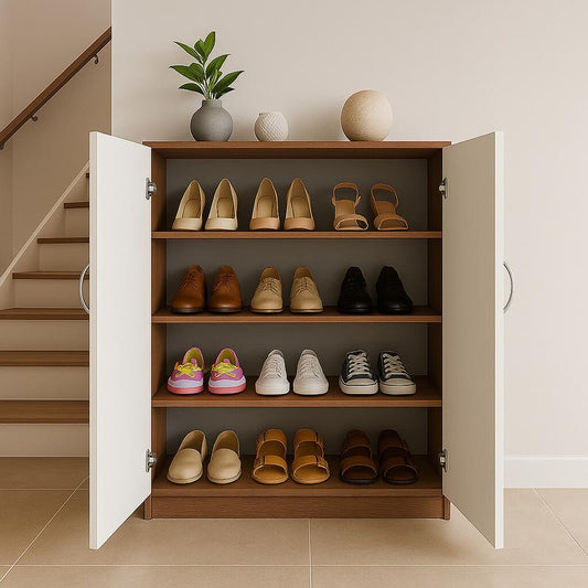 Nityam wooden shoe rack cabinet with white doors