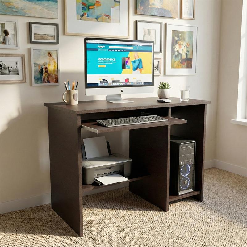 Nityam computer desk with drawer and storage, engineered wood
