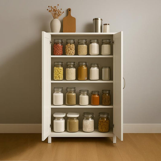 Nityam wooden kitchen cabinet with door, white matte laminate
