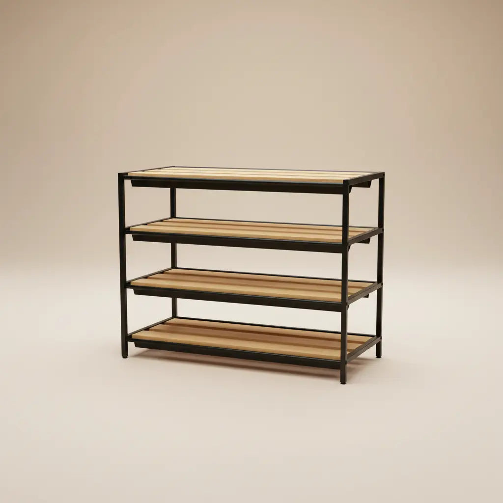 Nityam wooden shoe rack cabinet with doors