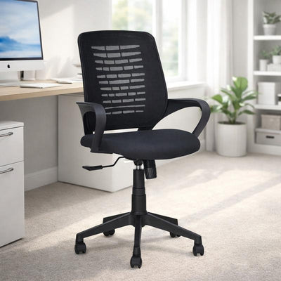 NITYAM Premium Study Chair |Meeting Chair| Office Chair for Home Work with Wheels Synthetic Fiber Bar Chair