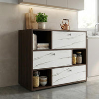 NITYAM Premium Quality Kitchen Crockery Cabinet Unit Almirah For Storage Engineered Wood Kitchen Cabinet
