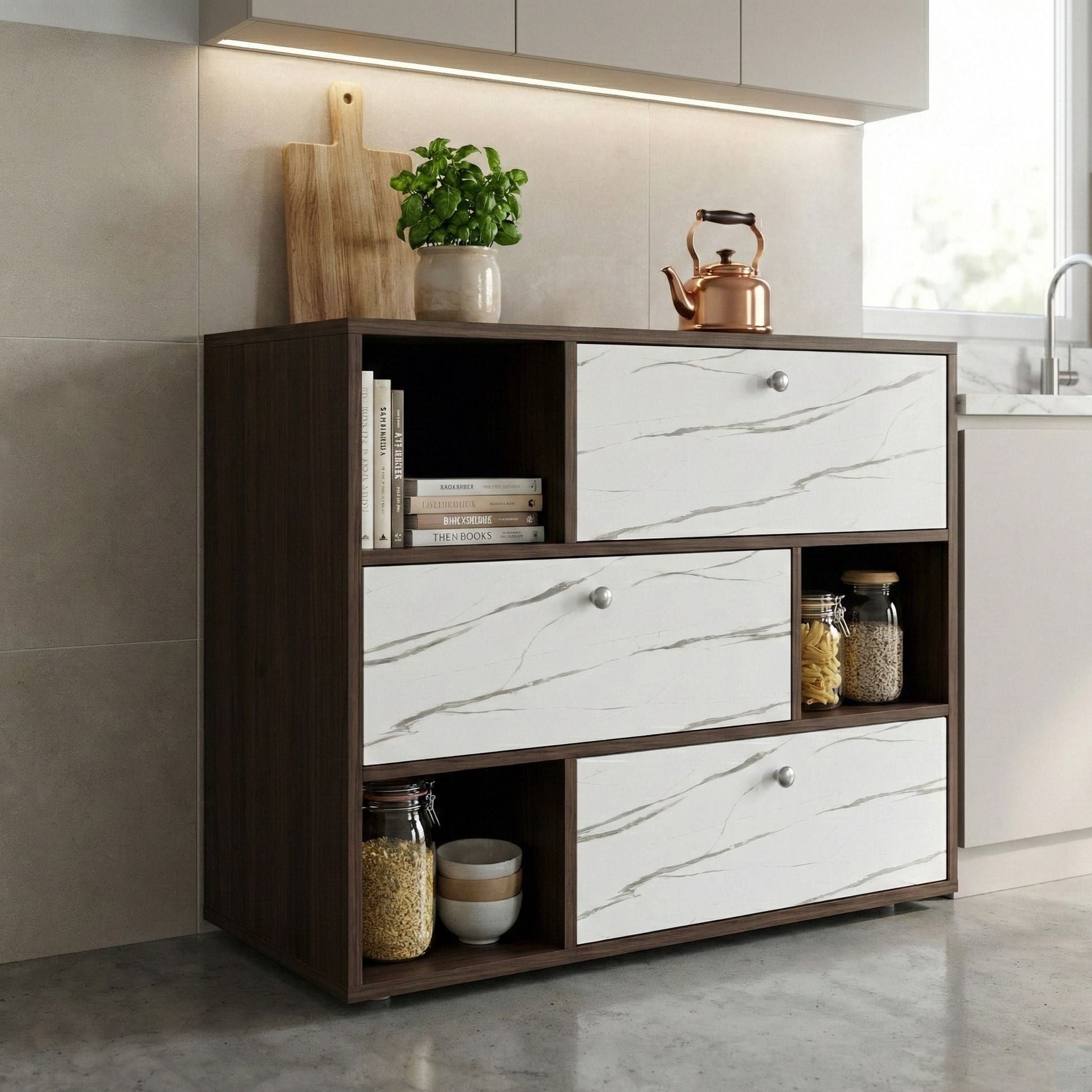 NITYAM Premium Quality Kitchen Crockery Cabinet Unit Almirah For Storage Engineered Wood Kitchen Cabinet NITYAM