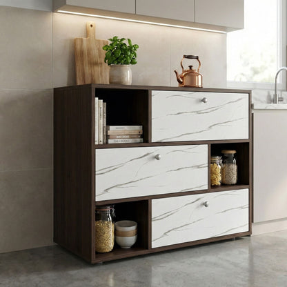 NITYAM Premium Quality Kitchen Crockery Cabinet Unit Almirah For Storage Engineered Wood Kitchen Cabinet NITYAM