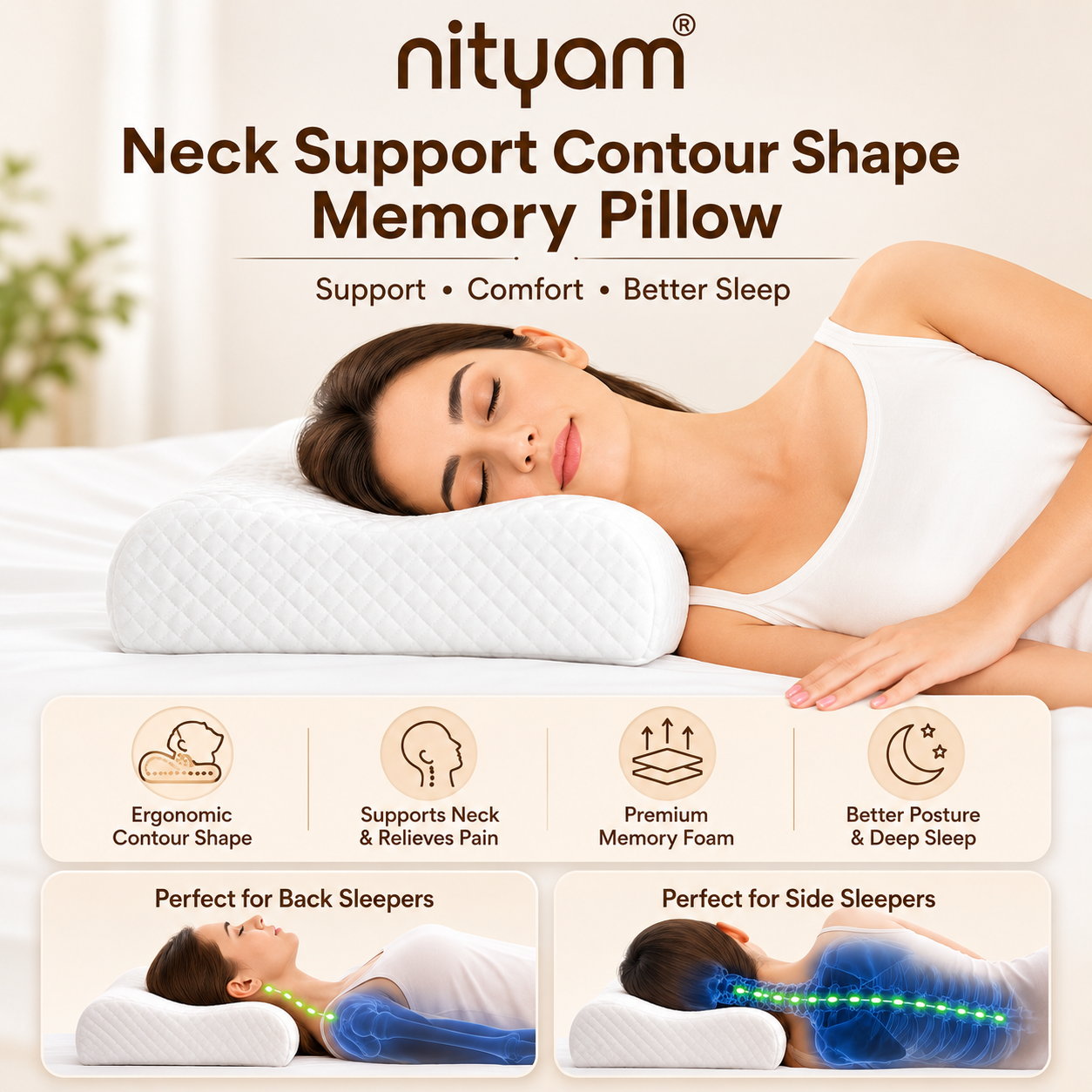 Nityam Contour Memory Pillow with Open-Cell Technology Nityam Interior