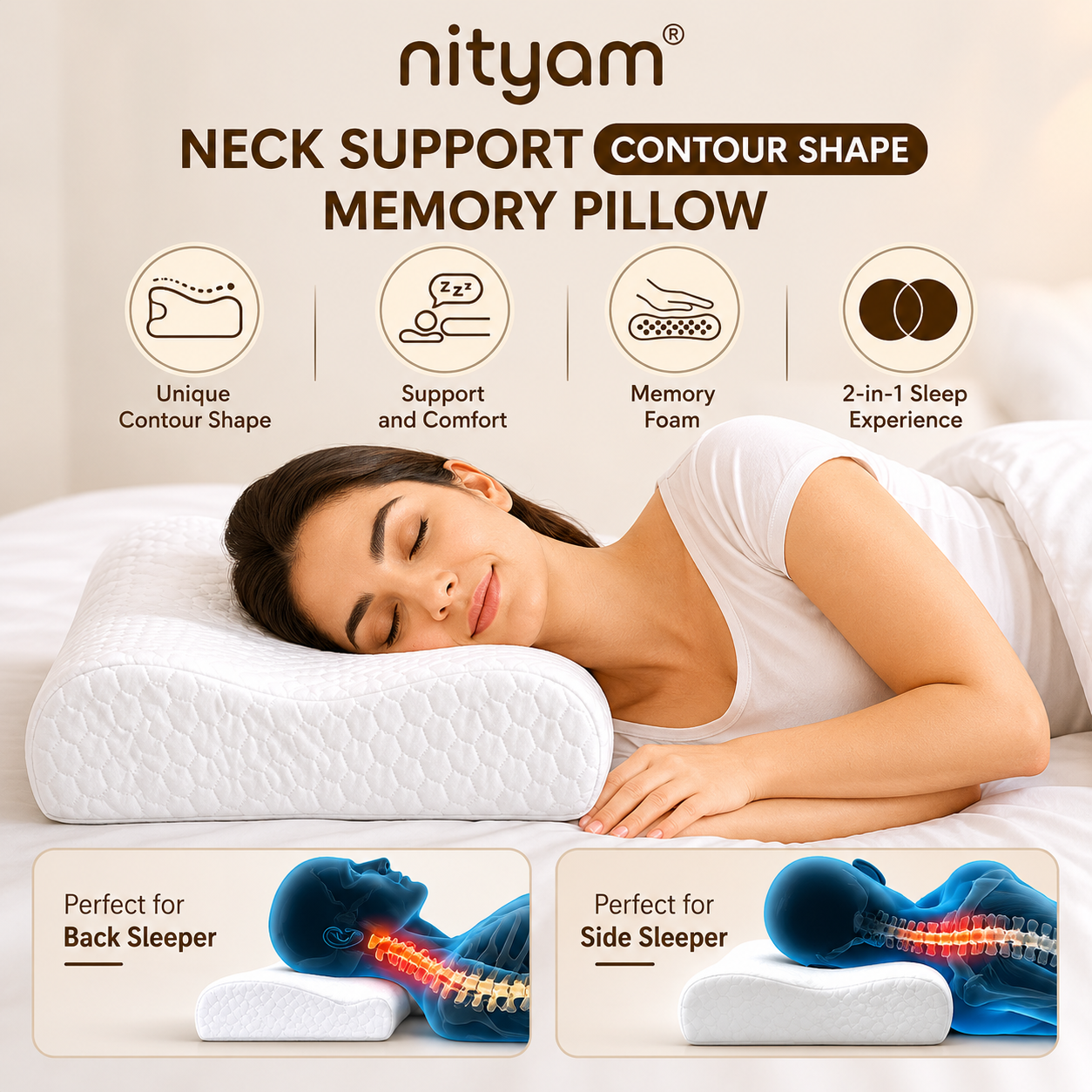 Nityam Contour Memory Pillow with Open-Cell Technology Nityam Interior