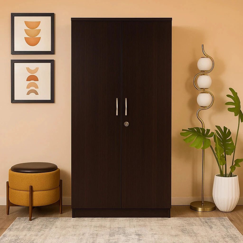 NITYAM Wooden Furniture Wardrobe With Storage Clothes Hanger for Bedroom Engineered Wood 2 Door Wardrobe NITYAM