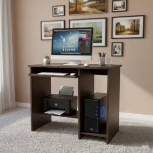 Nityam Computer Table Setup with Keyboard Tray and Storage Shelf for Home Office| Study Table | Office Table (Color-Brown)