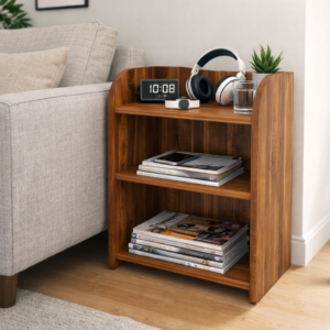 Nityam Wooden Bedside Table with Storage| Corner Stand | Room Table| Sofa Side Table| Drawing Room Table (Color-Walnut)