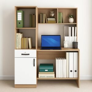 Nityam Computer Table for Home pc with Storage | Study Table with Cabinet| Office Table| Gaming Table | Laptop Table (Color-Oak & White)