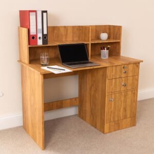 Nityam Multipurpose Computer Table with Drawer for Storage | Study Table with Book Shelves for Home (Color-Teak)