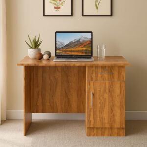 Nityam Wooden Office Desk| Study Table| Writing Desk|Computer Table for Home PC Storage with Drawer for Laptop (Color-Teak)