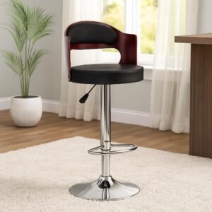 Nityam Bar Stool Chair for Kitchen Home Office Counter Shop with U-Shape Back Rest, Adjustable Height, Comfortable & Soft Cushion Seat, 360 Rotate (Color-Burgundy and Black)