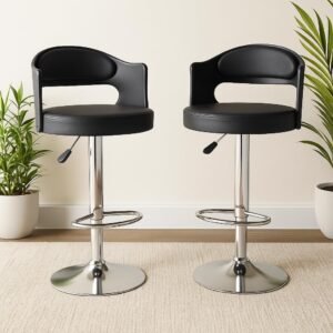Nityam Modern Style Bar Stool Chair for Kitchen Home Office Counter Shop, Adjustable Height with 360 Degree Rotate Swing, U Shape Back Rest, Comfort & Soft Seat, (Color-Black, Set of 2)