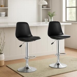 Nityam Metal Bar Stool Chair Adjustable Height for Kitchen Home Office Bar Restaurant Cafeteria Shops (Color-Black, Qty-2)