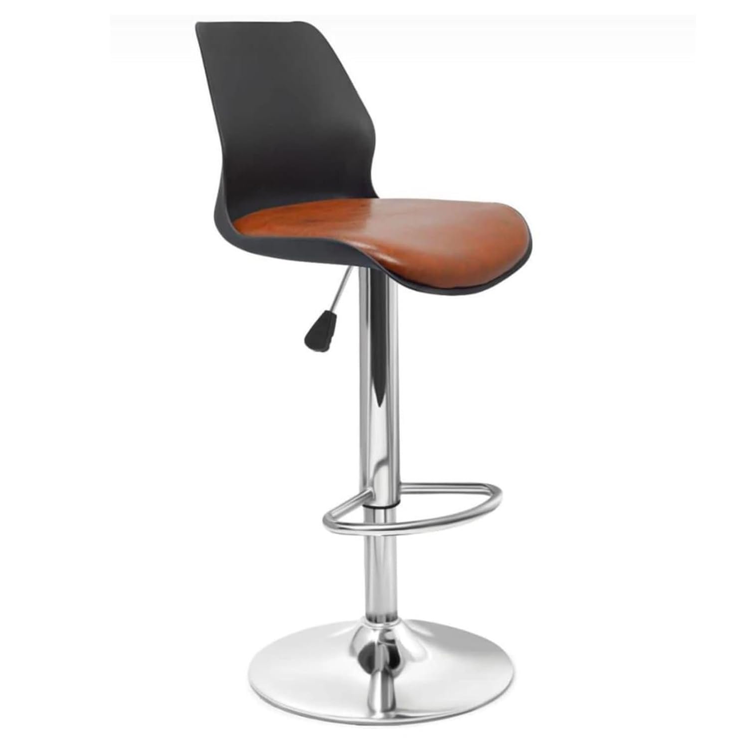 NITYAM Seating Bar Stool Chair for Kitchen Office Home Bar Restaurant, Adjustable Height, Color Black and Red, Chrome Base with Footrest (7)