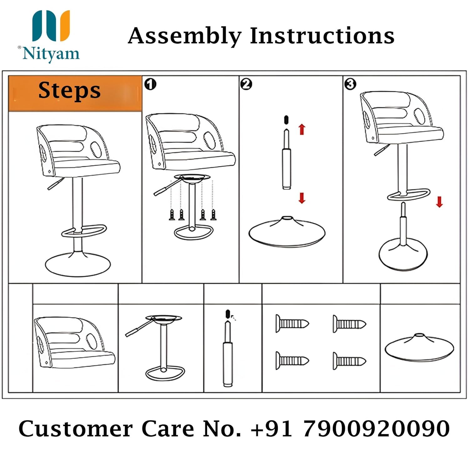 NITYAM Seating Bar Stool Chair for Kitchen Office Home Bar Restaurant, Adjustable Height, Color Black and Red, Chrome Base with Footrest (9)
