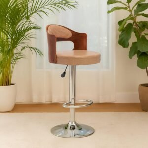 NITYAM Seating Bar Stool Chair for Kitchen| Office| Home| Bar| Restaurant | Shop | Counter, Round Shape Cushion with Backrest, Adjustable Height, Chrome Base, 360? Swivel (Color-Beige)