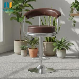 Nityam Height Adjustable Bar Stool Chair for Kitchen, Home, Office, Restaurant, Hote, Brown Faux Leather, Chrome Base, 360? Swivel, (Color-Brown)