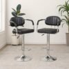 Nityam Height Adjustable Bar Stool Chair with Arms for Home Office Kitchen Counter Shop Bar Restaurant Cafe with Footrest, Black Leather, 360° Swivel, Soft & Comfort Seat (4)