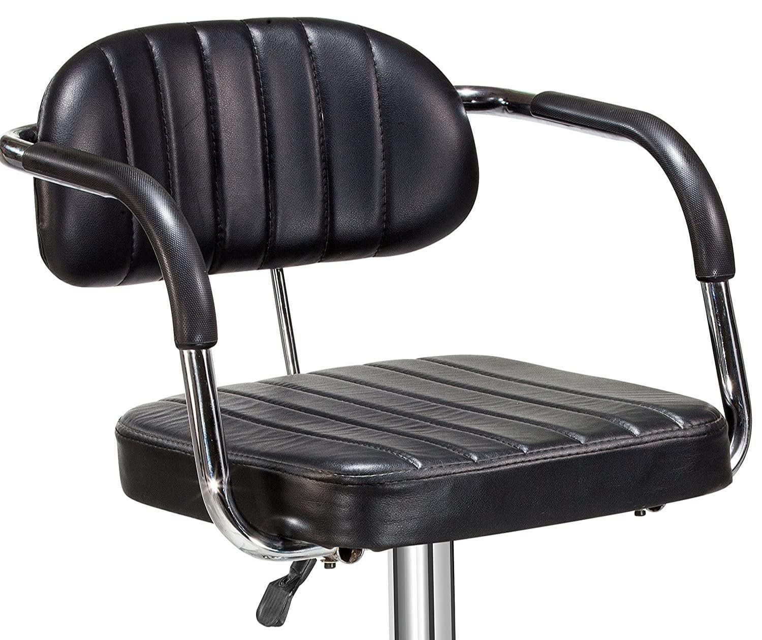 Nityam Height Adjustable Bar Stool Chair with Arms for Home Office Kitchen Counter Shop Bar Restaurant Cafe with Footrest, Black Leather, 360° Swivel, Soft & Comfort Seat (5)