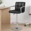 Nityam Modern Height Adjustable Revolving Bar Stool Chair with Arms, 360° Swivel, Black PU Leather, Chrome Base, for Home Office Restaurant Cafe Hotel Shop Counter (Color-Black) (1)