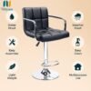 Nityam Modern Height Adjustable Revolving Bar Stool Chair with Arms, 360° Swivel, Black PU Leather, Chrome Base, for Home Office Restaurant Cafe Hotel Shop Counter (Color-Black) (6)