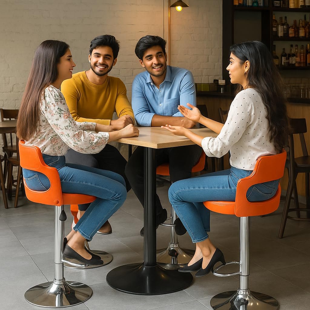 Nityam Modern Revolving Bar Stool Chair for Kitchen Home Office, Cafe Restaurnat Shop Counter, Soft Padded Seat, Chrome Base, Cutout Back Design, Height Adjustable (Color-Orange) (1)