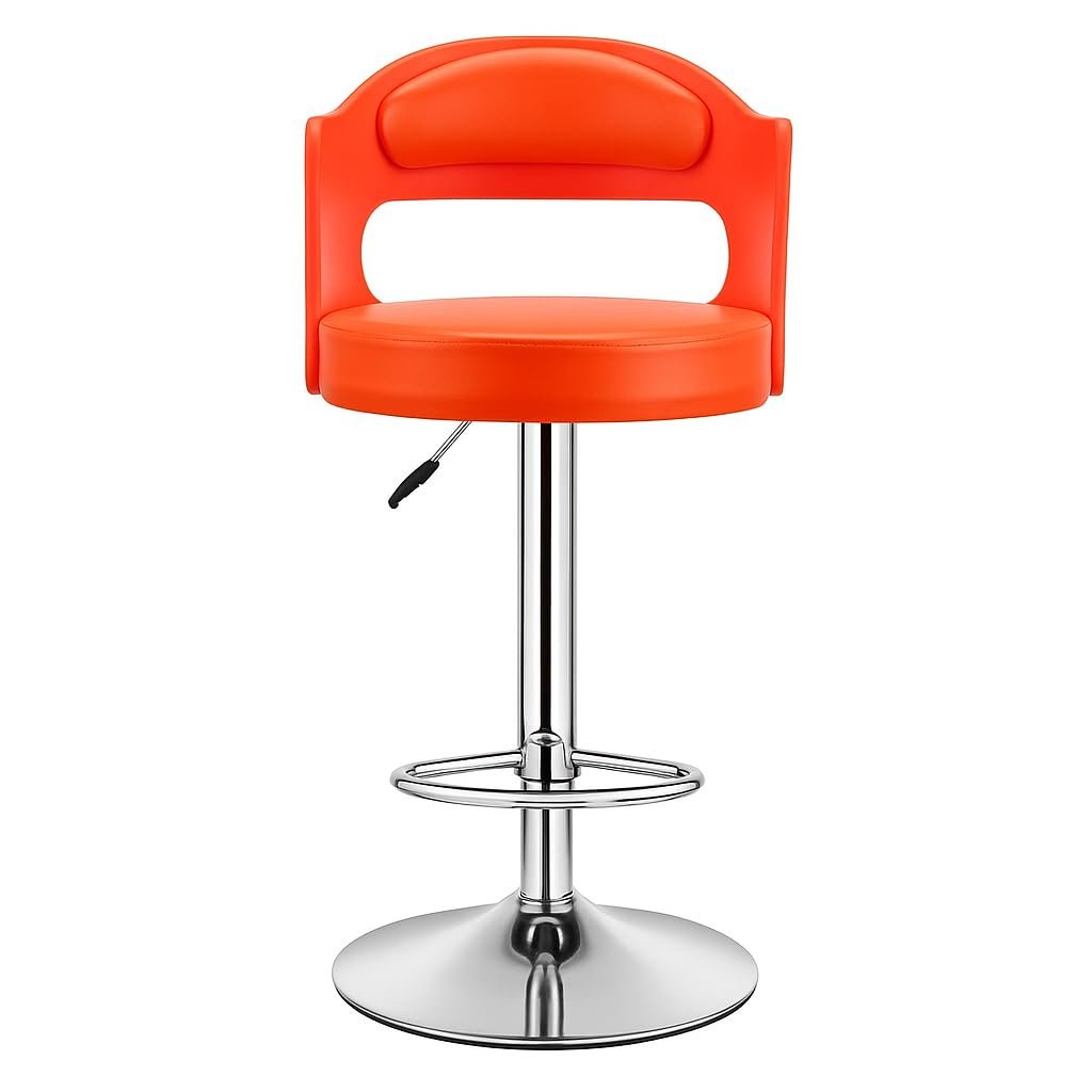 Nityam Modern Revolving Bar Stool Chair for Kitchen Home Office, Cafe Restaurnat Shop Counter, Soft Padded Seat, Chrome Base, Cutout Back Design, Height Adjustable (Color-Orange) (2)