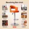 Nityam Modern Revolving Bar Stool Chair for Kitchen Home Office, Cafe Restaurnat Shop Counter, Soft Padded Seat, Chrome Base, Cutout Back Design, Height Adjustable (Color-Orange) (4)