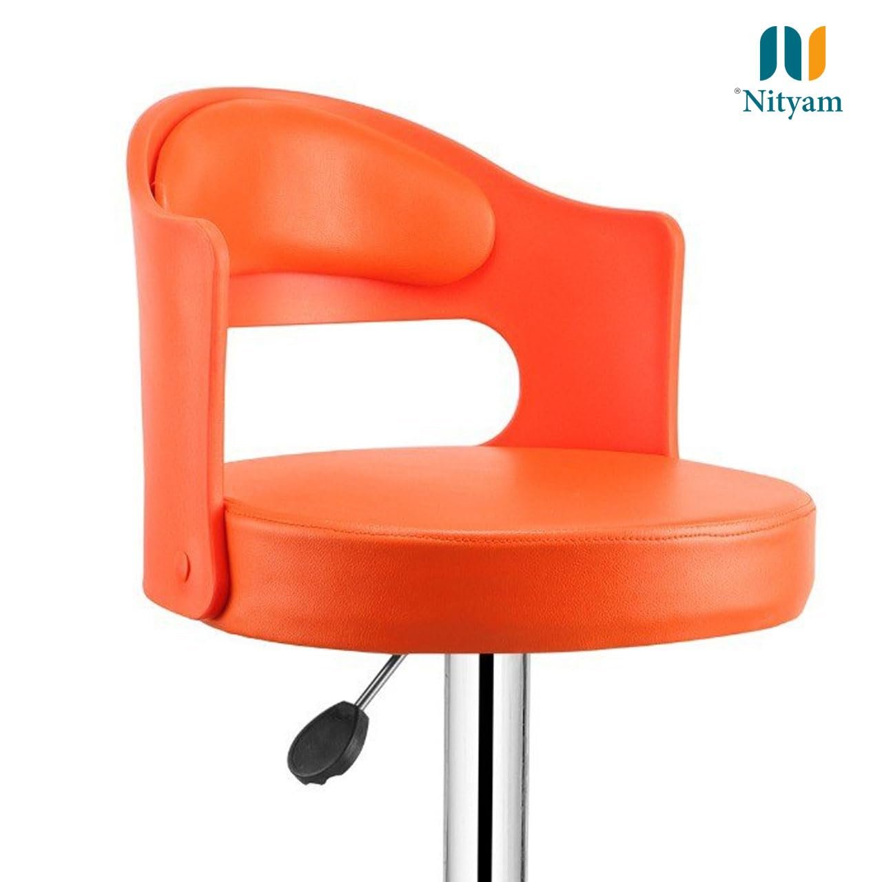 Nityam Modern Revolving Bar Stool Chair for Kitchen Home Office, Cafe Restaurnat Shop Counter, Soft Padded Seat, Chrome Base, Cutout Back Design, Height Adjustable (Color-Orange) (6)