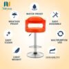 Nityam Modern Revolving Bar Stool Chair for Kitchen Home Office, Cafe Restaurnat Shop Counter, Soft Padded Seat, Chrome Base, Cutout Back Design, Height Adjustable (Color-Orange) (7)