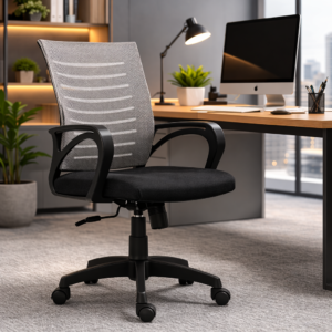 Nityam Premium Study Chair |Meeting Chair| Office Chair for Home Work with Wheels and Back Support, Adjustable Height Armrest Multipurpose Ergonomic (Color-Grey & Black)